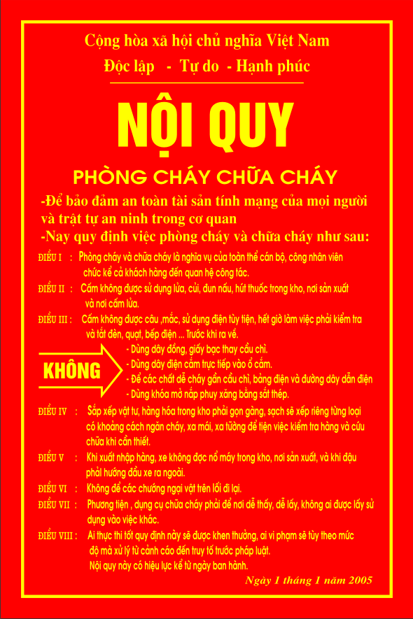 Bảng nội quy phòng cháy chữa cháy