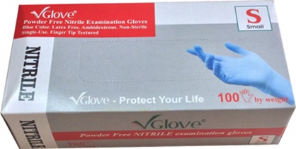 Găng tay y tế Nitrile màu xanh Vglove
